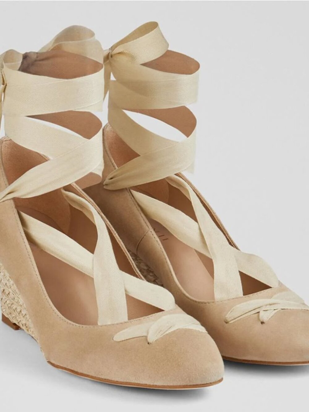 LK Bennett Drina Lace Up Wedge Espadrilles Beige Size 42 Size 11 US
